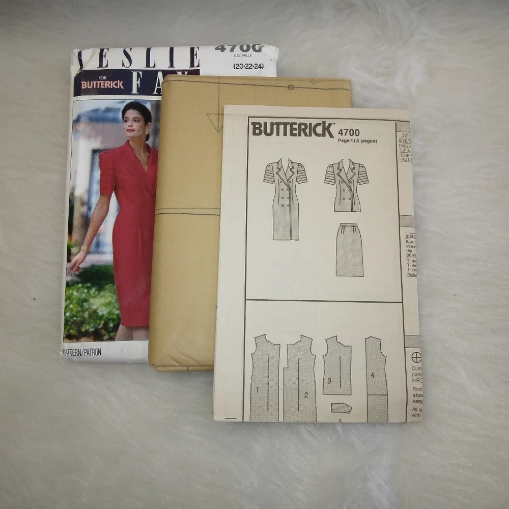 BUTTERICK 4700 SZ 20-22-24 Double breasted Jacket or dress with fantastic sleeve